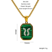 Collar de Cumpleaños con Letra del Zodiaco en Malaquita Verde de Lujo, Colgante Cuadrado de Acero Inoxidable para Mujer, con Incrustaciones Modernas