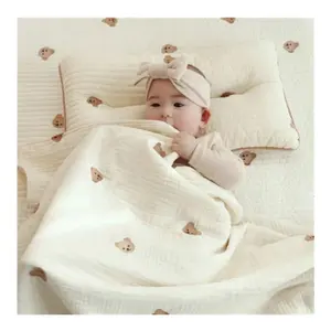 인쇄 된 100% 코튼 거즈 베이비 커버 침대 세트 제조 업체 부드러운 대나무 아기 모슬린 신생아 용 아기 담요