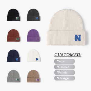 Otoño Invierno adulto cálido Multi Color sólido acrílico personalizado Unisex acrílico puños liso gorro de punto - Product Image 1