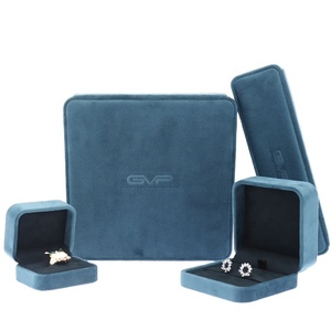 Wholesale blue velvet jewelry packaging box set custom logo jewelry box supplier