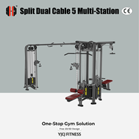 Appareil de musculation multifonctionnel à cinq stations avec double câblage, pile de poids 100 kg x 5, configuration divisée, barre de connexion longue, usage commercial