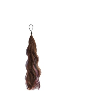 Self <b>Wrapped</b> Bun Wig With Highlights For Women Hair Extension Long Wavy Brown Pink Purple Color Updo Hair Tie - Product Image 1