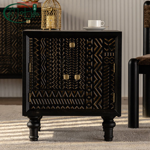 Belgian Vintage Black Carved Storage Cabinet With Drawers Handmade <b>Sideboard</b> Bedroom Furniture - Product Image 1