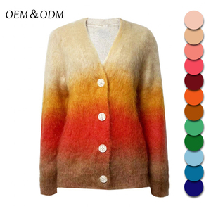 Cárdigan de punto de manga larga con <span class=keywords><strong>cuello</strong></span> de pico y botones para mujer, cárdigan de punto de color arcoíris con <span class=keywords><strong>cuello</strong></span> de pico y <span class=keywords><strong>pelo</strong></span> de visón, OEM - Product Image 3