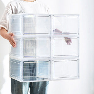 Wholesale acrylic shoe box magnetic switch transparent acrylic side-opening Large shoe box for yeezy