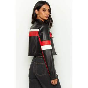 Chaqueta de Cuero Sintético Personalizada 2026 para Mujer, Estilo Motociclista Corto, Y2K, Prenda Exterior Moderna, Manga Larga, Tejido Entrecruzado - Product Image 1