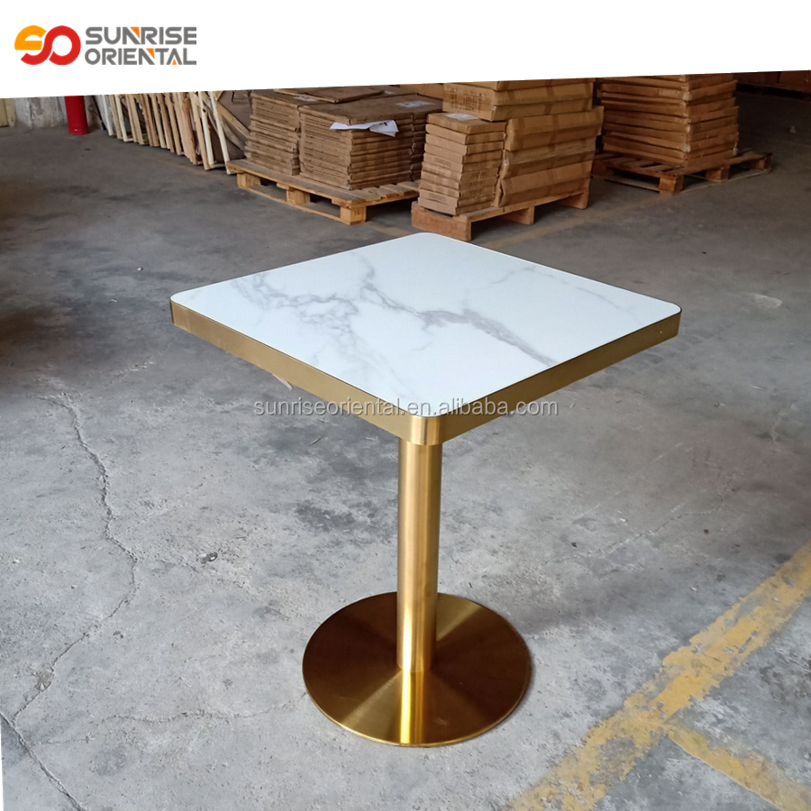Ресторанный стол из нержавеющей стали с твердой поверхностью из искусственного мрамора и гранита золотого цвета