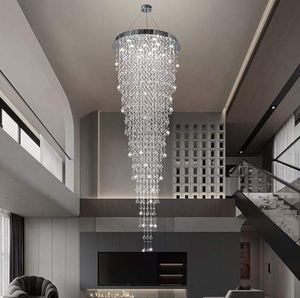 Lustre moderne long pour escalier, luminaire de plafond en cristal pour villa, salon, lustre long personnalisé pour hôtel à plafond haut - Product Image 2