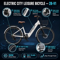 Vélo électrique tout-terrain 28-V1 350w 36V avec batterie au lithium, vélo électrique à pneus larges, vélos électriques