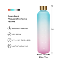 Bouteille d'eau en plastique givrée de luxe écologique de 1 litre avec gobelet motivant en PP pour la rentrée scolaire