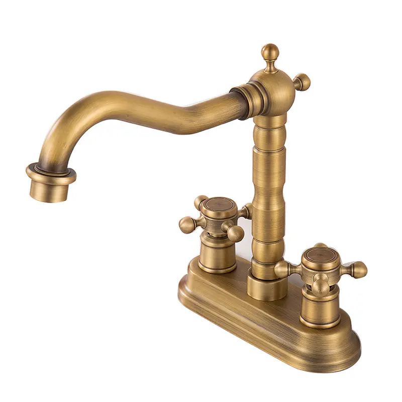 Antique copper double hole basin faucet wash basin rotating faucet