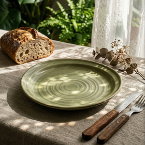 Plato Redondo de Cerámica Estilo Japonés de 8.2 Pulgadas, Esmaltado en Horno, con Textura Acanalada, para Restaurante u Hogar, para Bistec o Ensalada - Product Image 5