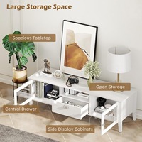 Ensemble de meuble TV et table basse en bois blanc moderne avec portes en verre pour salon et salle à manger