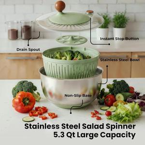 Kitchen Multifunction Manual Control Stainless Steel <b>Salad</b> Spinner Colander Vegetable Mixer Dryer Fruit Chopper Dishwasher Safe - Product Image 3