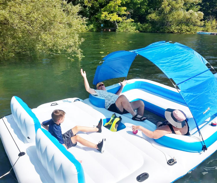 Amaca Gonfiabile Altatac Per Piscina &ndash; Zattera Lusso Con Poggiatesta E Baldacchino, Blu, Per Adulti