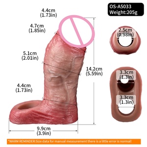 ORALSX Realistic Hollow Penis Sleeve Cock Girth Enlarger Device Stretchable Condom Silicone Sex <b>Toys</b> <b>for</b> Adult <b>Men</b> Play Pleasure - Product Image 6