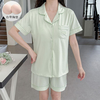 Pyjamas 2025 été coton ceinture poitrine coussin col inversé Double costume court femmes doux fronde maison vêtements vêtements d'extérieur