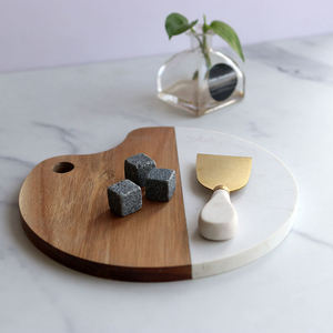 Plateau à fromage en bois et marbre, <span class=keywords><strong>planche</strong></span> à découper en bois d'acacia, plateau de service en marbre - Product Image 1
