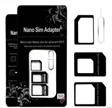 4 In 1 Nano Sim Kaart Micro Sim Adapters Standaard Sim Kaart Adapter Met Eject Pin Voor Iphone/Samsung/Huawei Mobiele Telefoon