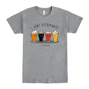 T-shirt I Do Not Discriminate Beer Lover grigia per adulti unisex a maniche corte - Product Image 2