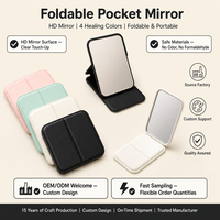 Miroir de poche pliable avec support, 4 couleurs, couverture en cuir PU, miroir compact HD, vente en gros
