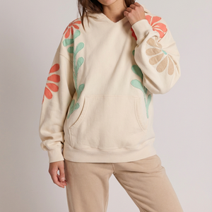 <span class=keywords><strong>Felpa</strong></span> con Cappuccio Oversize da Donna in Morbido Bianco Sporco con Applicazioni Floreali e Vestibilità Casual - Product Image 1