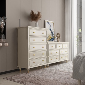 <span class=keywords><strong>Commode</strong></span> de rangement en bois massif <span class=keywords><strong>blanc</strong></span> de style américain <span class=keywords><strong>avec</strong></span> plusieurs tiroirs et pieds tournés pour l'organisation de la maison - Product Image 5