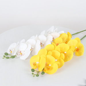 Orchidées artificielles Phalaenopsis Jessie à 9 têtes, blanches et jaunes, pour la décoration de la maison, de l'hôtel et des mariages - Product Image 1