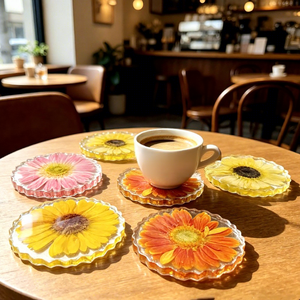 Real Gerbera Daisy <strong>Plastic</strong> Coasters Handmade Dried Flowers Heat Resistant Insulated <strong>Pot</strong> Holder Dining Mat Pastoral <strong>Table</strong> - Product Image 1