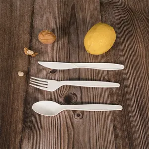 7" biodegradable plant corn starch cutlery disposable forks spoons knives plastic cutlery set