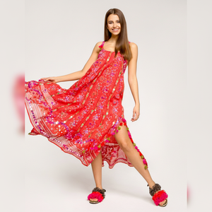 เดรสแม็กซี่สำหรับผู้หญิงชุดเดรสฤดูร้อนพิมพ์ลายชาติพันธุ์สีสันกระฉับกระเฉงพร้อมการปักที่หรูหราและประณีต - Product Image 1