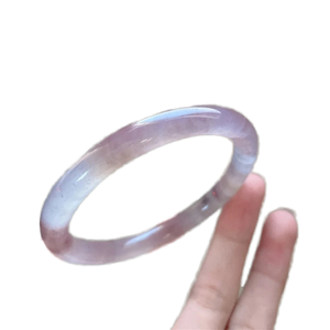 Handmade Collection High Grade Natural Lavender Icy Jadeite <b>Engraved</b> Carved Oval Bracelet Light Feng Shui Style Gemstone <b>Bangle</b> - Product Image 1