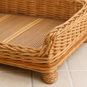 Cama para Mascotas Tejida en Mimbre YAOYUE, Nido Natural para Mascotas con Almohadilla <span class=keywords><strong>de</strong></span> Algodón Extraíble para Gatos y Perros, 5 Tamaños - Product Image 5
