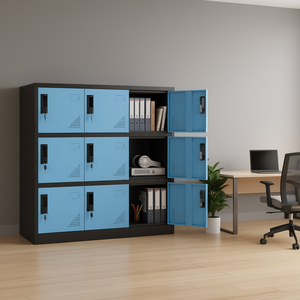 D0100XFEFAW Armoire de rangement métallique à 9 portes, en acier, 3 niveaux, verrouillable, pour bureau, 35,4 x 17,7 x 37, noir - Product Image 2