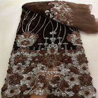 Tissu brodé de fleurs en relief 3D avec perles pour robes de mariée et robes de soirée - Robes de mariée et tenues de soirée