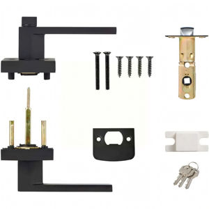 Manija de puerta negra cuadrada de tres barras para paso, privacidad, entrada, interior, dormitorio, habitación, baño - Product Image 4