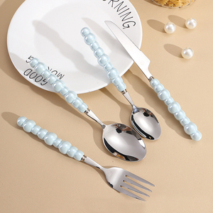 Juego de cuchillo y tenedor para carne occidental con mango de cerámica perlada, 4 cubiertos de acero inoxidable 304 para vajilla - Product Image 2