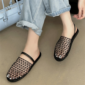 รองเท้าแตะรัดส้นผู้หญิงแฟชั่นใหม่ปี 2025 คุณภาพสูง แบบตาข่าย สำหรับฤดูร้อน สานด้วยมือ ดีไซน์เซ็กซี่ เหมาะสำหรับใส่ไปชายหาดและกิจกรรมกลางแจ้ง - Product Image 1