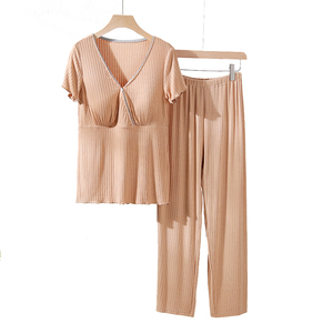 <span class=keywords><strong>Chemise</strong></span> courte et pantalon Long en Modal pour femme, tissu fin d'été, vêtements de <span class=keywords><strong>grossesse</strong></span>, vente en gros - Product Image 1