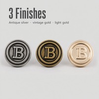 Kancing Logam Bulat Berbahan Alloy dengan Gagang, Ukuran 15mm 18mm 23mm 28mm, Warna Perak Antik, Emas Antik, Emas Muda untuk Mantel