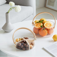 Seau à glace transparent en verre portable pour boissons et jus de fruits avec poignée en bambou