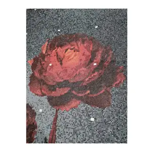 Photo de mélange de Surface brillante, Rose rouge fleur Art verre mosaïque avec prix bon marché pour la décoration murale de la maison