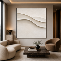 Peinture sur toile minimaliste à ondes organiques sculpturales, art mural texturé 3D monochrome blanc pour la décoration d'hôtel, de spa et de villa