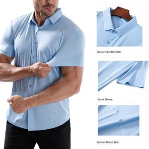 Chemises habillées pour hommes à manches courtes, très extensibles, sans repassage, coupe musclée, boutonnée, haut sans plis, chemise formelle - Product Image 6