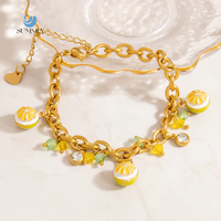 SUMMLY Trendy Zomer Fruit Citroen Emaille Charm Chunky Link Armbanden 18K Goud Gegalvaniseerd RVS Mode Sieraden Armbanden