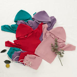 Ensemble de vêtements pour filles style explosion : sweat à capuche couleur unie avec manches en dentelle + pantalon, ensemble deux pièces pour enfants - Product Image 6