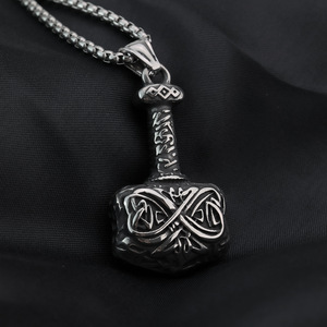 Yunnique Nordic Retro Stainless Steel Men's Thor Hammer Pendant Necklace Viking Charm <b>Cross</b> Design Asymmetry Gift Jewelry - Product Image 4