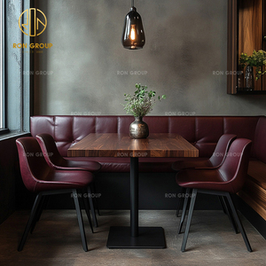 Ensemble de meubles de restaurant, de café et d'hôtel commerciaux en bois et cuir rouge moderne, canapé, banquette, table et chaises - Product Image 5