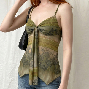 <b>Women's</b> Retro Print V Neck <b>Mesh</b> Camisole <b>Top</b> Sleeveless Lightweight Summer Tank <b>Top</b> Vintage Fashion Cami - Product Image 4