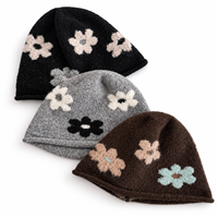 Bonnet en tricot floral personnalisé pour femme avec logo, doux et chaud, pour l'hiver, avec motif floral 3D
